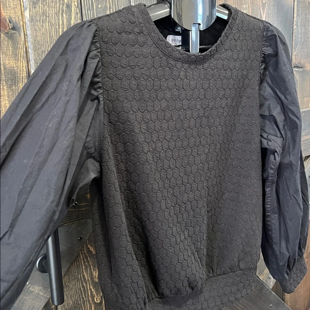 Anthropologie‎ Porridge Black Textured Puff Sleeve Pullover Sweater XS Boho Chic